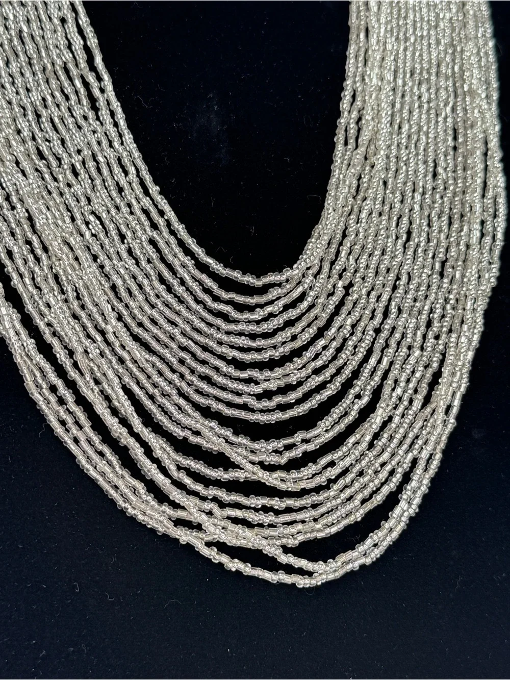 QVC‎ Vintage Beaded Multi Strand Waterfall Statement Necklace Silver Clear